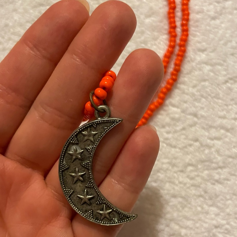 Moon and stars necklace with orange beads